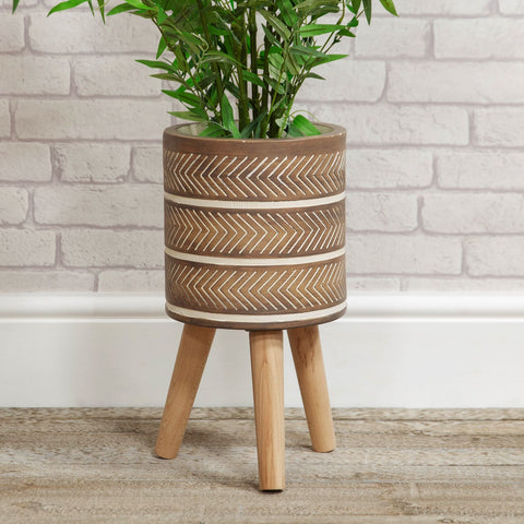 African Style Brown Planter Pot Wooden Tripod Legs Stand Garden or Home 40.5cm