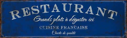 Restaurant Sign Cafe Kitchen Retro Blue French Vintage Style Plaque Metal 49cm