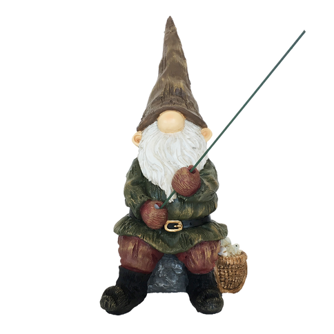 Garden Gnome Statue Fishing Rod Gift Tomte Ornament Figurine Frost Proof 25.5cm