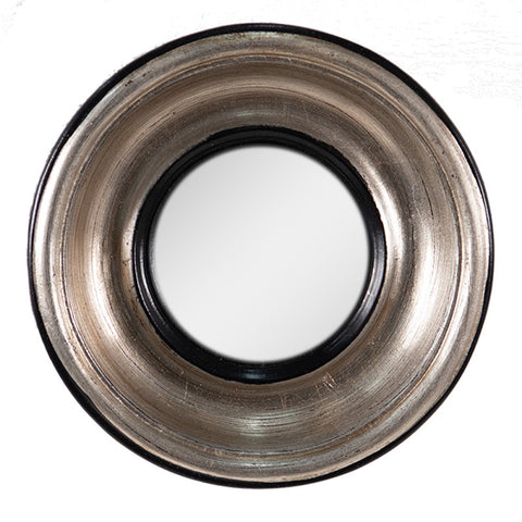 Convex Fisheye Porthole Mirror Antiqued Silver Moulded Frame 18cm Black Rim 