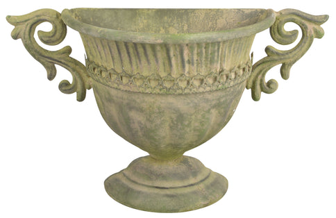 Aged French Vintage Style Metal Wall Urn Garden Planter Flower Pot Vase Green