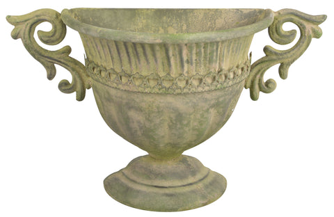 Aged French Vintage Style Metal Wall Urn Garden Planter Flower Pot Vase Green 