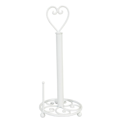 Countertop Kitchen Roll Holder French Vintage Style Metal Hand Towel White Heart