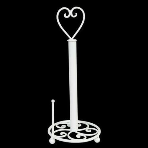 Countertop Kitchen Roll Holder French Vintage Style Metal Hand Towel White Heart