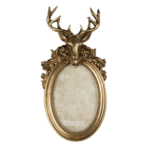 Vintage Style Stag Deer Head Ornate Antique Gold Photo Picture Oval Frame 6"x4"