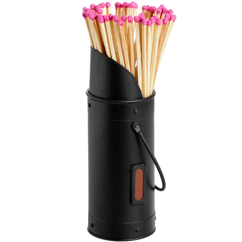 Long Match Stick Holder Black 60 Matches Steel Coal Scuttle Design Fireside 24cm