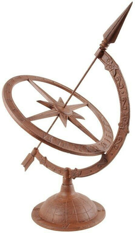 Cast Iron Armillary Sundial Clock Timepiece Garden Ornament Statue Brown Time 54cm