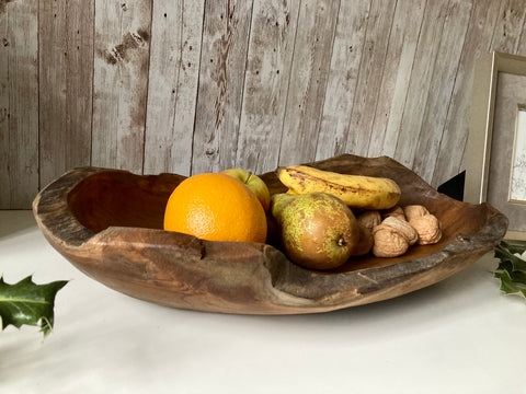 Handcarved Oblong Wooden Bowl Fruit Sweets Nuts Oval Teak Root Pot Pourri Dish 45cm TEAK600
