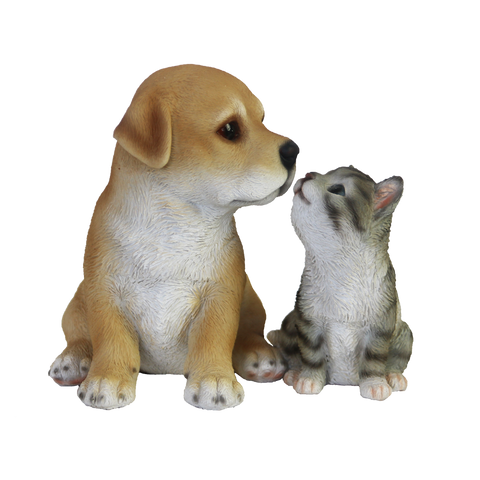 Cat Dog Figurine Labrador Ornament Puppy Kitten Kiss Statue Garden Home 13.5cm