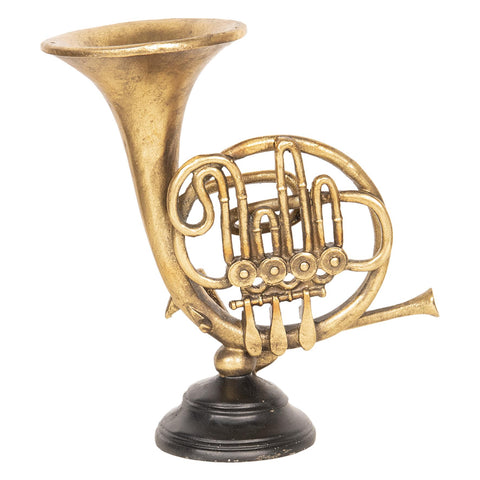 French Horn Gold Bronze Musical Instrument Ornament Statue Sculpture 24cm Music