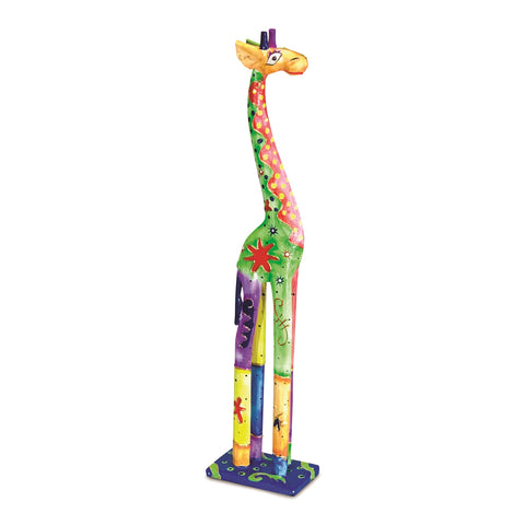 Hand Carved Painted Wooden Multi Coloured Giraffe Sculpture Ornament Statue 60cm