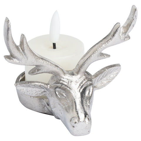 Stag Candle Holder Plate Silver Pillar Tealight Aluminium Metal Table Home Decor
