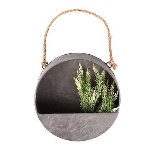 Grey Zinc Metal Wall Rope Hanging Flower Plant Planter Planting Pot 20cm Balcony