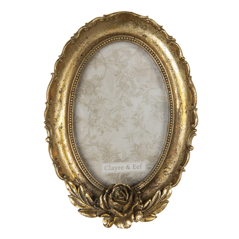 Vintage Style Rose Oval Photo Picture Frame Antique Gold 4"x6" Portrait Floral Freestanding