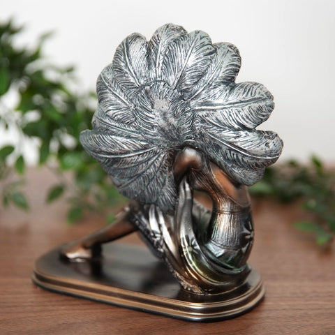 Art Deco Lady Woman Figurine Ornament Statue Bronze Silver Feather Hat 21cm