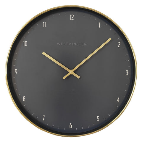 Modern Plastic Black Wall Clock Round with Gold Hands Frame White Numerals 51cm