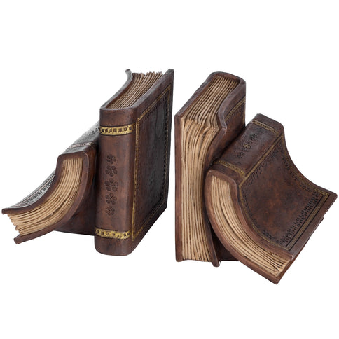 Pair of Antique Books Bookends Holders Brown Gold Office Bookcase Shelf Study