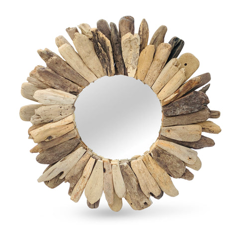 Wooden DRIFTWOOD Round Sun Shape Wall Mirror Rustic Nautical Style 60cm Handmade