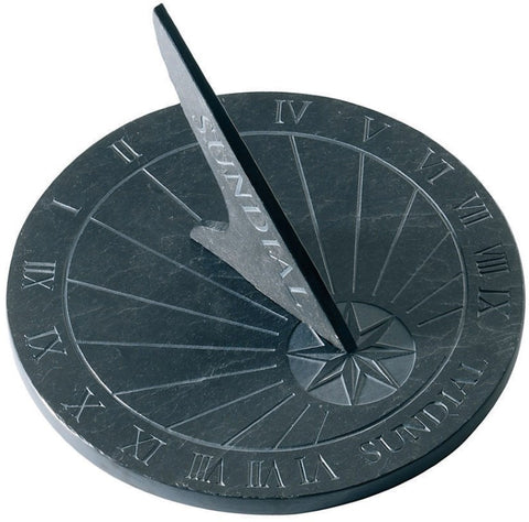 Sundial Clock Slate Round Black Grey 25cm Roman Numerals Time Keeping Garden Decor