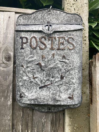 Vintage Shabby Chic Style Distressed Grey French Mail Letter Post Box Embossed