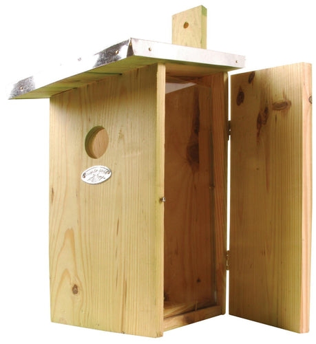 Wooden Bird Nesting Box House Observation Viewing Panel 39cm Wildlife