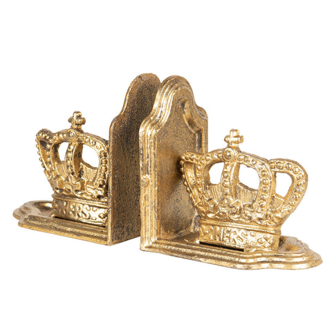 Pair of Gold Royal Crown Bookends Book Holders King Queen Cast Iron Ornament