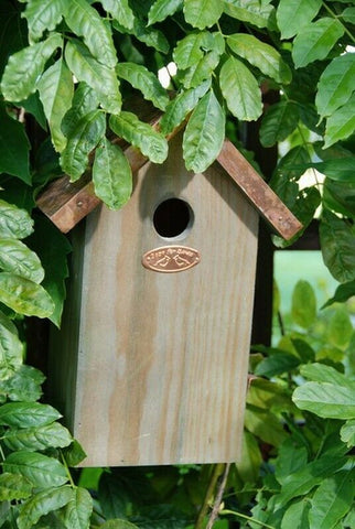 Bird House Nest Nesting Box for Blue Tit Copper Roof FSC Certified Pinewood 26cm