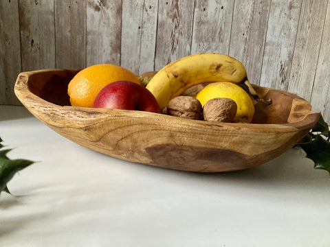 Oblong Wooden Bowl Fruit Sweets Nuts Oval Pot Pourri Dish Handcarved 35cm 