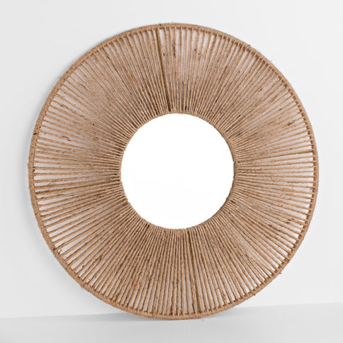 Round Rattan Wall Mirror Boho Retro Brown Hanging Home Decor 61cm