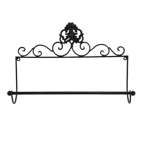 Scrollwork Kitchen Paper Roll Holder Black Iron Wall Mounted Metal Vintage Style