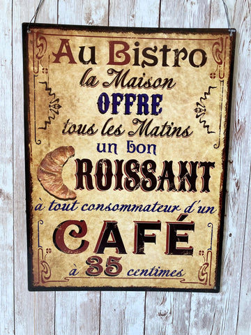 French Cafe Style Metal Plaque Bistro Sign Kitchen Dining Room Metal Poster 33cm