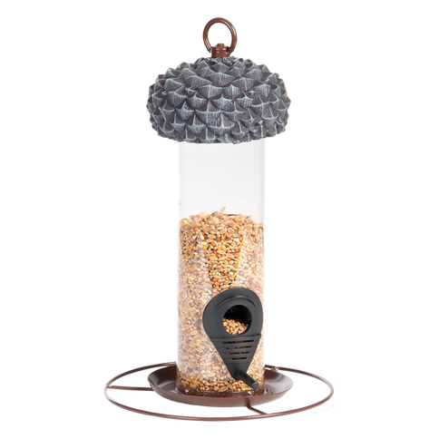 Bird Feeder Hanging Acorn Plastic Seed Silo Grey Brown Feeding Station 27cm