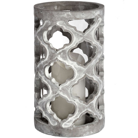 Moroccan Style Grey Stone Effect Quatrefoil Candle Holder Whitewash Lantern 26cm