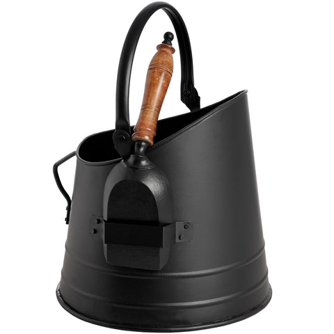 Black Steel Coal Scuttle Hod Bucket Fireside Fuel Ash Log Wood Holder & Shovel 